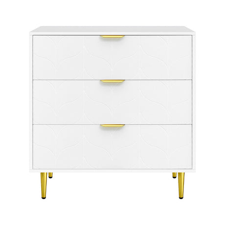 Artiss 3-Drawer Lowboy Cabinet in White — Carved Pattern with Metal Handles — Allure Home Collections