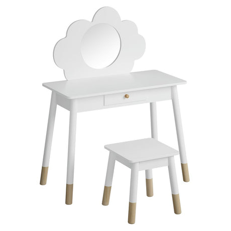 Kids Dressing Table and Stool Set, Cloud Design, White
