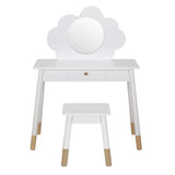 Kids Dressing Table and Stool Set, Cloud Design, White
