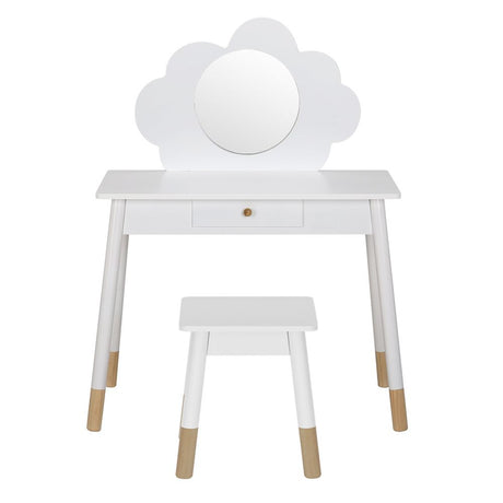 Kids Dressing Table and Stool Set, Cloud Design, White