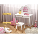 Kids Dressing Table and Stool Set, Cloud Design, White