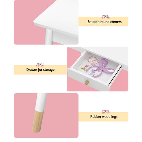 Kids Dressing Table and Stool Set, Cloud Design, White