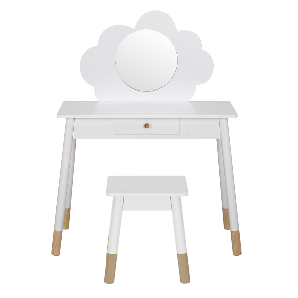 Keezi Kids Dressing Table and Chair Set — Cloud Motif, MDF with Rubberwood Legs — Allure Home Collections