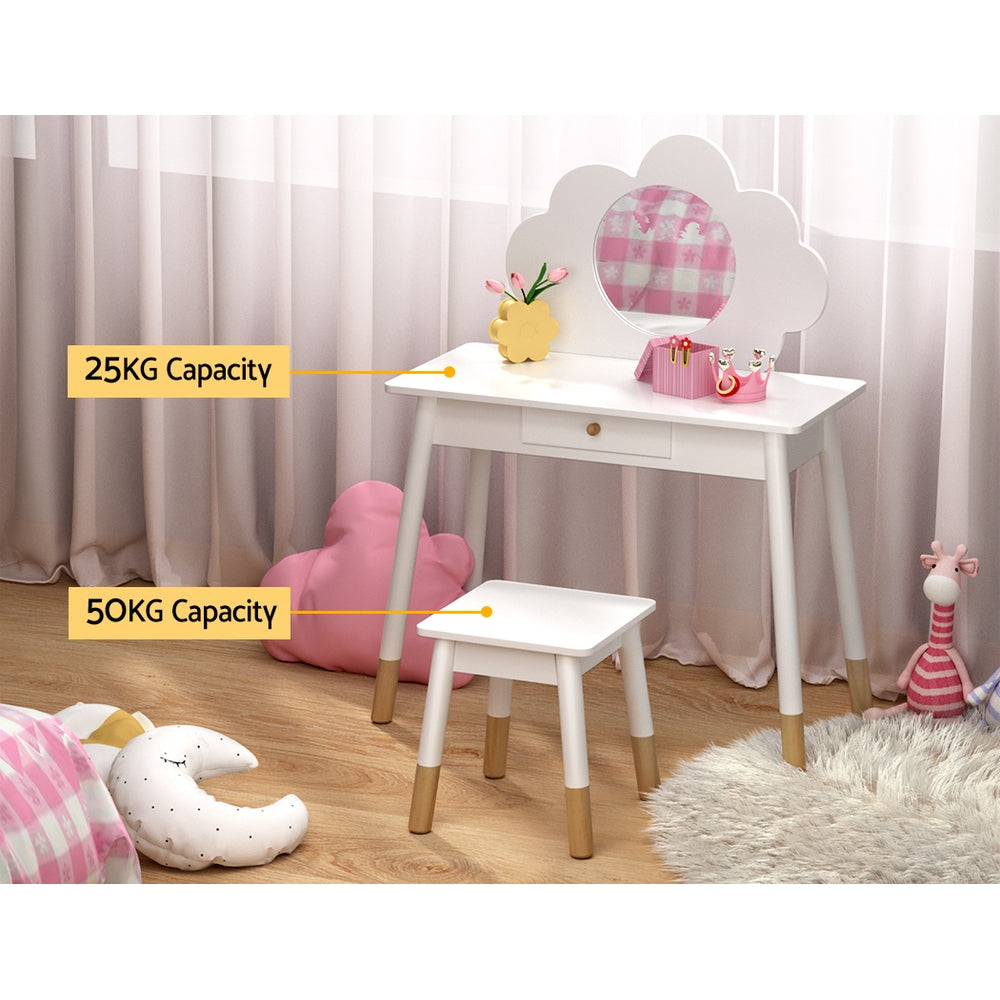 Keezi Kids Dressing Table and Chair Set — Cloud Motif, MDF with Rubberwood Legs — Allure Home Collections