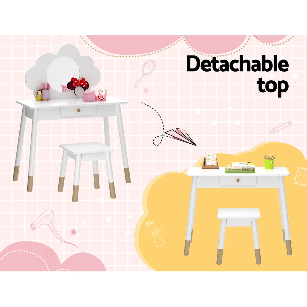 Keezi Kids Dressing Table and Chair Set — Cloud Motif, MDF with Rubberwood Legs — Allure Home Collections