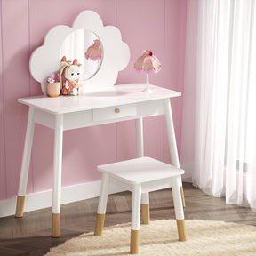Numinbah cloud motif kids dressing table and chair set with rubberwood legs