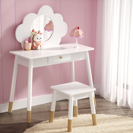 Keezi Kids Dressing Table and Chair Set — Cloud Motif, MDF with Rubberwood Legs — Allure Home Collections