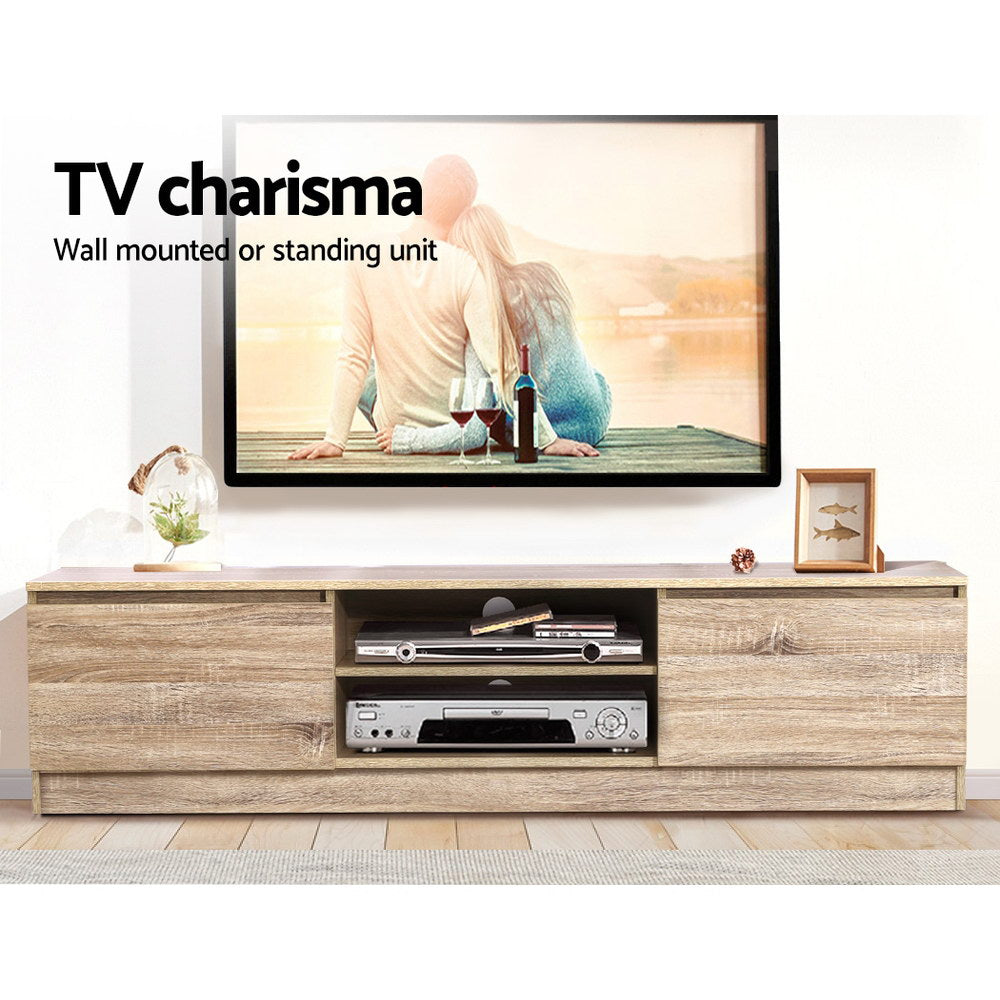 Triabunna 160cm pine entertainment unit with open and closed storage in a modern living room