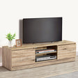 Triabunna 160cm pine entertainment unit with open and closed storage in a modern living room