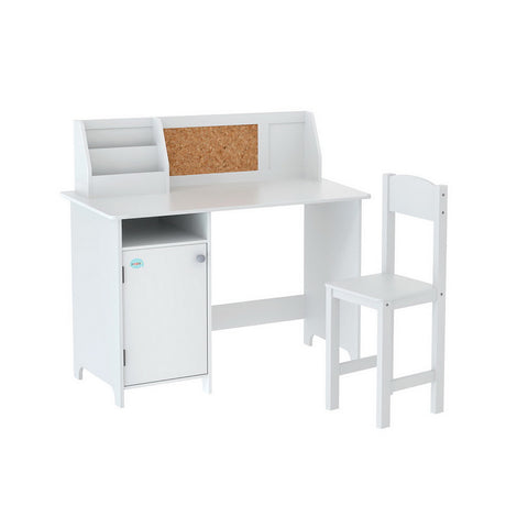 Kids Study Desk and Chair Set with Storage, White