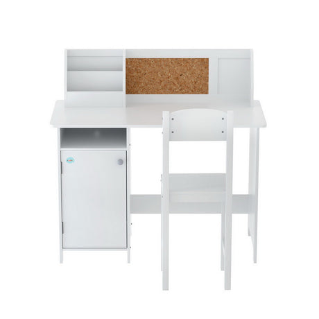 Kids Study Desk and Chair Set with Storage, White