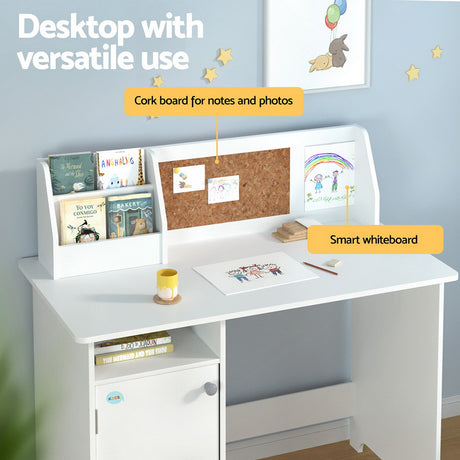 Kids Study Desk and Chair Set with Storage, White