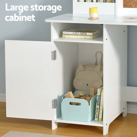 Kids Study Desk and Chair Set with Storage, White