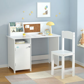 Fergus white kids study desk and chair with integrated storage cabinet