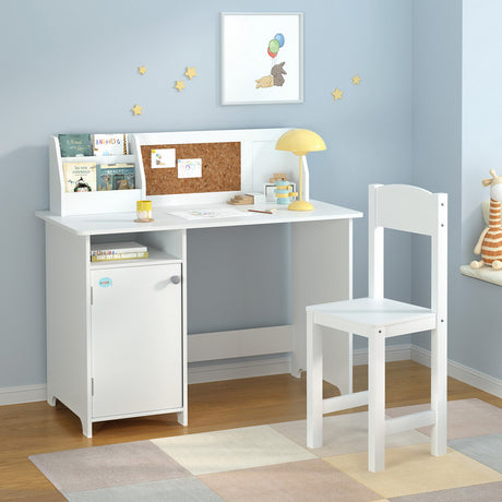 Kids Study Desk and Chair Set with Storage, White