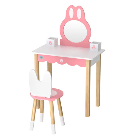 Kids bunny dressing table and stool set in pink