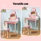 Keezi Kids Dressing Table Set — Bunny Ear Design, Pink MDF with Pinewood Legs — Allure Home Collections