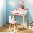 Keezi Kids Dressing Table Set — Bunny Ear Design, Pink MDF with Pinewood Legs — Allure Home Collections