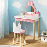 Keezi Kids Dressing Table Set — Bunny Ear Design, Pink MDF with Pinewood Legs — Allure Home Collections
