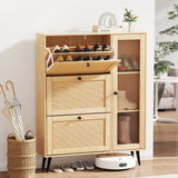 Artiss Pine Shoe Rack Cabinet with 3 Flip-Out Drawers and Fluted Glass Door — Allure Home Collections