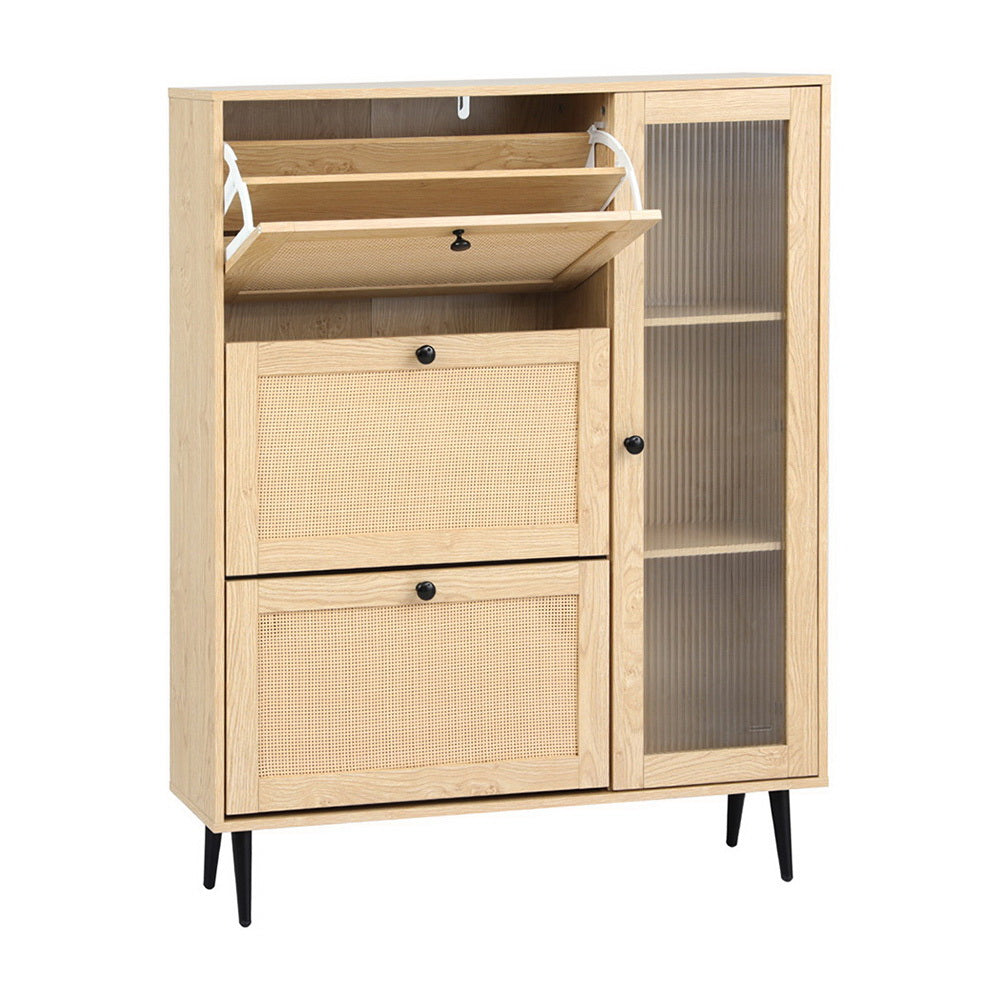 Artiss Pine Shoe Rack Cabinet with 3 Flip-Out Drawers and Fluted Glass Door — Allure Home Collections