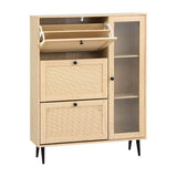 Artiss Pine Shoe Rack Cabinet with 3 Flip-Out Drawers and Fluted Glass Door — Allure Home Collections