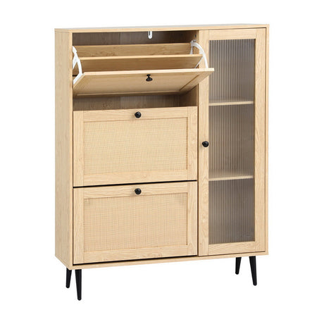 Artiss Pine Shoe Rack Cabinet with 3 Flip-Out Drawers and Fluted Glass Door — Allure Home Collections