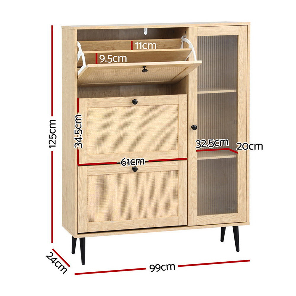 Artiss Pine Shoe Rack Cabinet with 3 Flip-Out Drawers and Fluted Glass Door — Allure Home Collections