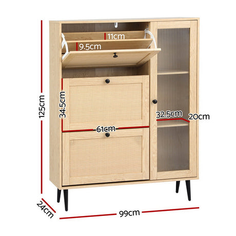 Artiss Pine Shoe Rack Cabinet with 3 Flip-Out Drawers and Fluted Glass Door — Allure Home Collections