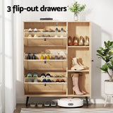 Artiss Pine Shoe Rack Cabinet with 3 Flip-Out Drawers and Fluted Glass Door — Allure Home Collections