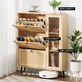 Artiss Pine Shoe Rack Cabinet with 3 Flip-Out Drawers and Fluted Glass Door — Allure Home Collections