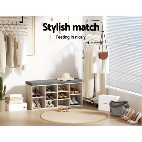 Artiss BOA Pine Shoe Rack Cabinet Bench — Fabric Seat, 2-in-1 Design — Allure Home Collections