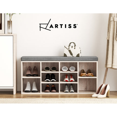 Artiss BOA Pine Shoe Rack Cabinet Bench — Fabric Seat, 2-in-1 Design — Allure Home Collections