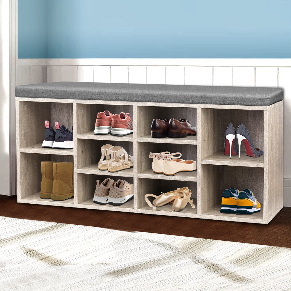 Artiss BOA Pine Shoe Rack Cabinet Bench — Fabric Seat, 2-in-1 Design — Allure Home Collections
