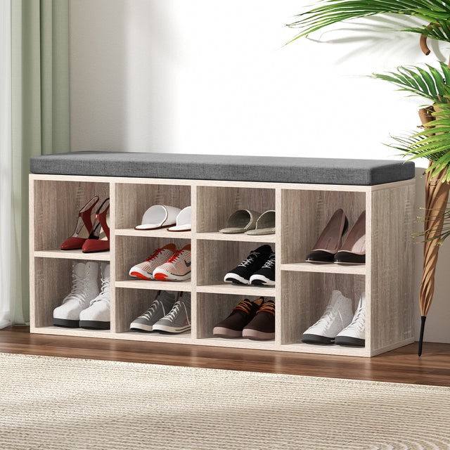 Artiss BOA Pine Shoe Rack Cabinet Bench — Fabric Seat, 2-in-1 Design — Allure Home Collections