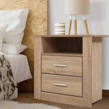 Pottsville Beach 2 Drawer Shelf Bedside Table, Oak