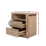 Pottsville Beach 2 Drawer Shelf Bedside Table, Oak