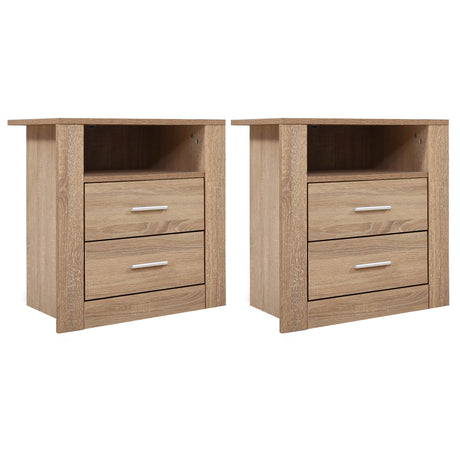 Pottsville Beach 2 Drawer Shelf Bedside Table, Oak 2pcs