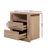 Pottsville Beach 2 Drawer Shelf Bedside Table, Oak 2pcs