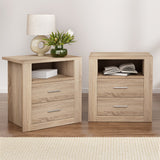 Pottsville Beach 2 Drawer Shelf Bedside Table, Oak 2pcs