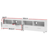 Orford 180cm white modular entertainment unit shown as one long television stand in a modern living room