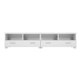 Orford 180cm white modular entertainment unit shown as one long television stand in a modern living room