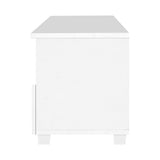 Orford 180cm white modular entertainment unit shown as one long television stand in a modern living room