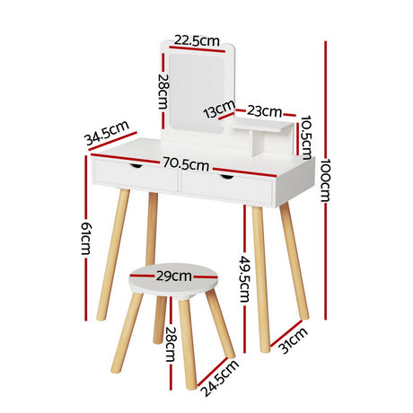 Keezi Kids Dressing Table and Chair Set with Mirror and Drawers — Pinewood Legs — Allure Home Collections