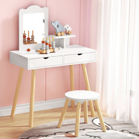Keezi Kids Dressing Table and Chair Set with Mirror and Drawers — Pinewood Legs — Allure Home Collections