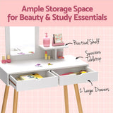 Keezi Kids Dressing Table and Chair Set with Mirror and Drawers — Pinewood Legs — Allure Home Collections