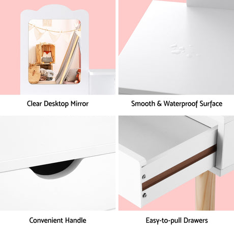 Keezi Kids Dressing Table and Chair Set with Mirror and Drawers — Pinewood Legs — Allure Home Collections