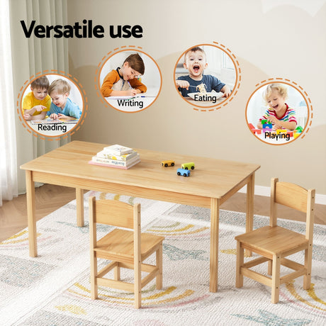 Keezi Kids Table and 2 Chairs Set — 100% Pinewood, Natural — Allure Home Collections