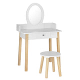 Kids Dressing Table and Stool Set, Wooden Legs, White