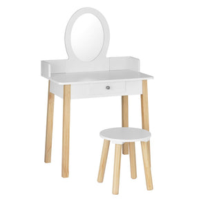 Kids Dressing Table and Stool Set, Wooden Legs, White